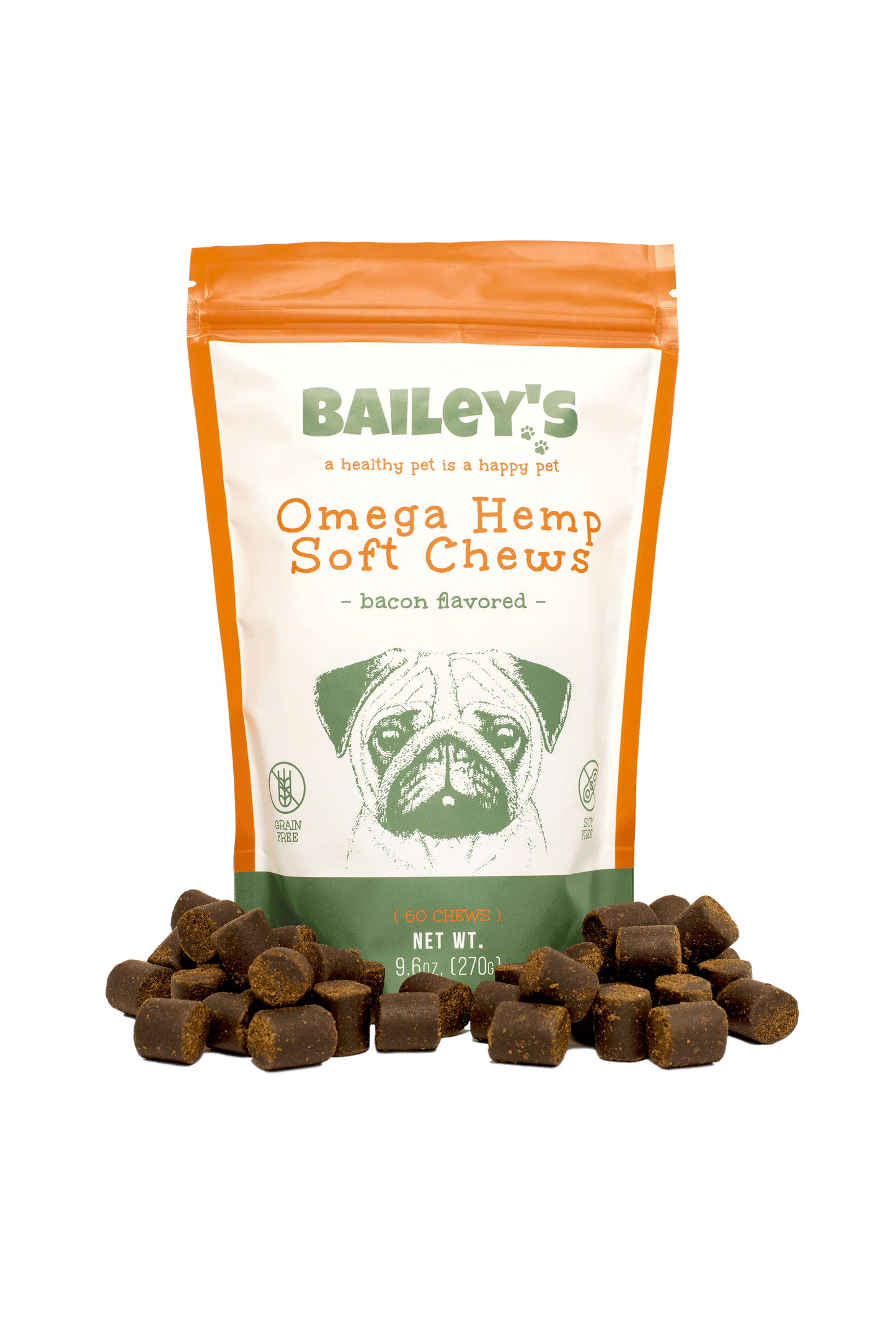 Bailey's Omega Hemp Soft Chews - Bacon Flavored- 60 Count (NEW!)